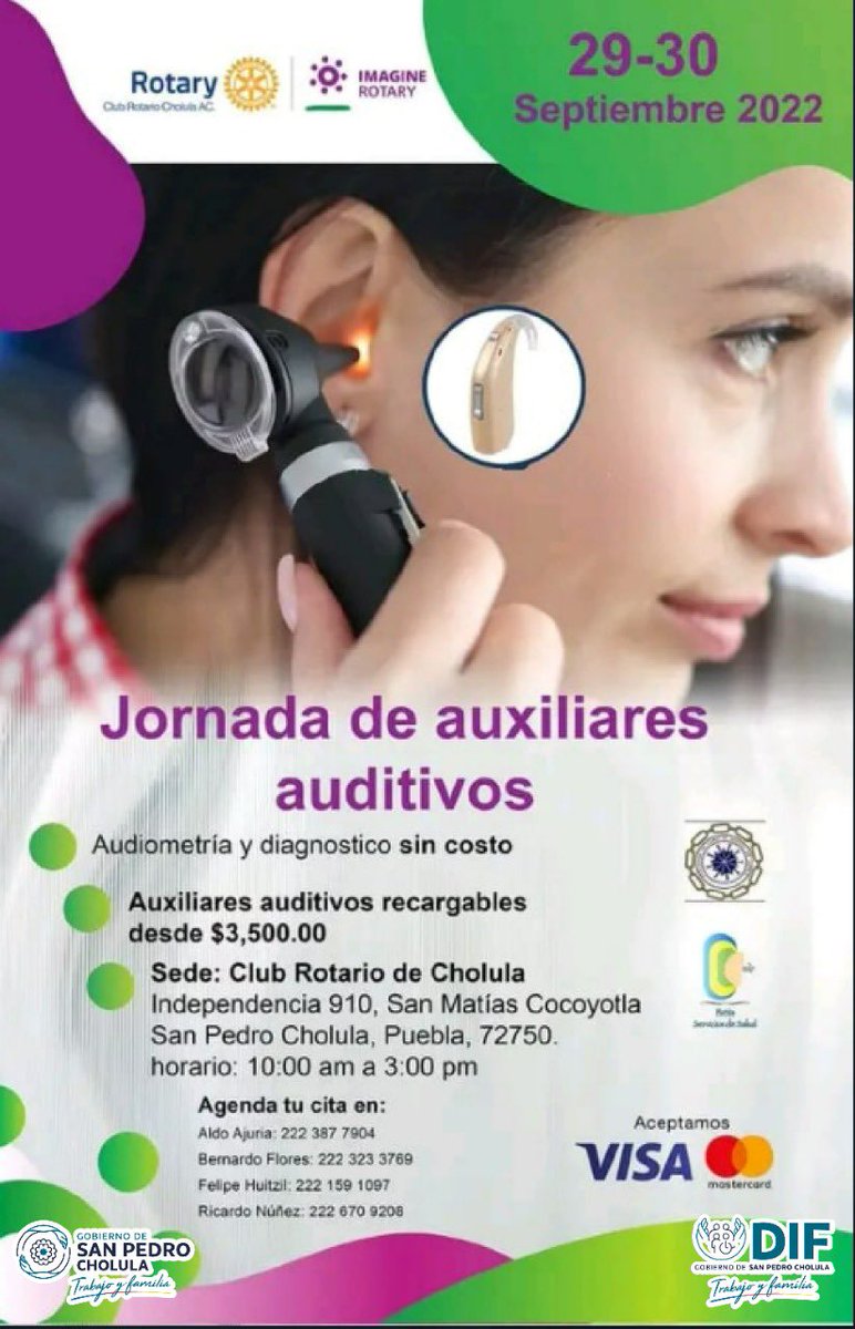 CholulaDIF's tweet photo. #Entérate | El DIF Municipal en coordinación con el @cr_cholula, te invitan a la "Jornada de Auxiliares Auditivos" a bajo costo y en beneficio de los habitantes de San Pedro #Cholula 🦻🏻, además se realizará audiometría y diagnóstico sin costo.

Te dejamos toda la información👇🏼. https://t.co/iXssHmrpwH
