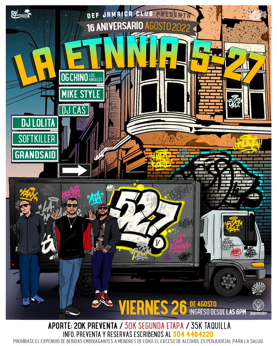 LAETNNIA527's tweet photo. El 5-27 En el concierto de aniversario de Def Jamaica Club 🔥✊🏼 Allá los esperamos a todos el próximo viernes 26 de Agosto ! https://t.co/79cCOUmjlm