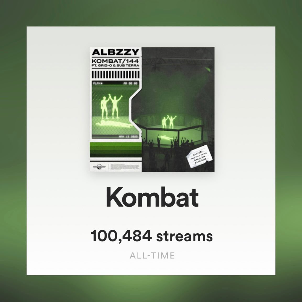 100,000 streams on ‘Kombat’ ft. <a href="/GrizOfficial/">Southwest Sicko 🥷🏽</a> 🥷

We sat on this one for sooo long and it was my first drop back after a 3 month break. Means the absolute world that it’s performed so well on my own label too. <a href="/alnrec/">About Last Night Records</a> is my baby and I’m incredibly proud of what we’ve built. 🏆