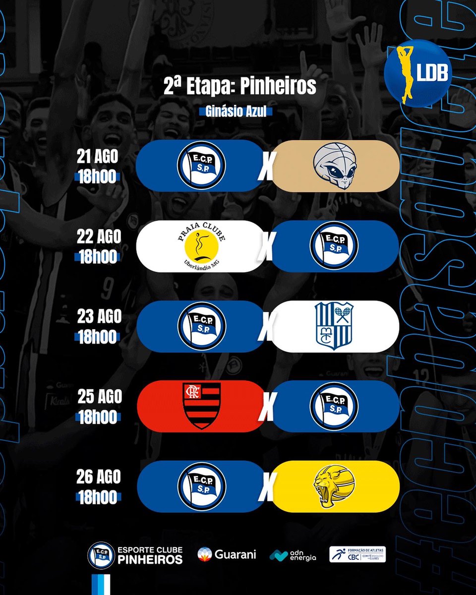 ClubePinheiros's tweet photo. 🏀🔥 A partir desse domingo (21/08) o Pinheiros, juntamente com o Clube Atlético Paulistano, sedia a segunda fase da Liga de Desenvolvimento de Basquete.
➡️ Segue as disputas do #azulzinho:
🔗 Confira a tabela de jogos completa: https://t.co/caygry8wkp
#GoPinheiros 🔵⚫️ https://t.co/4ibHfPjRTW