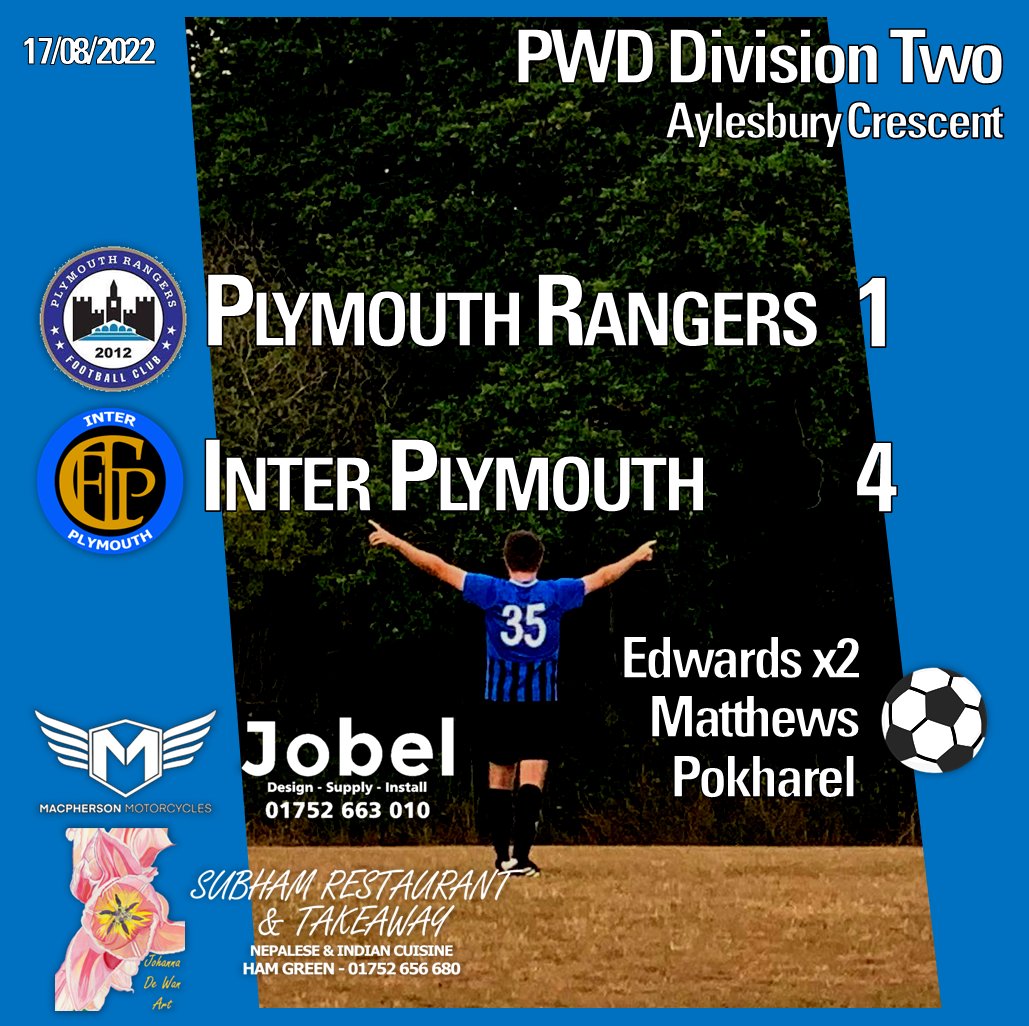 InterPlymouth's tweet photo. Plymouth Rangers 1
Inter Plymouth 4

⚽Edwards x2, Matthews, Pokharel

Our 22/23 season starts with a hard earned win.
#UpTheInter 

Report: https://t.co/KdAbDSzhFo https://t.co/E1Esj4edDv