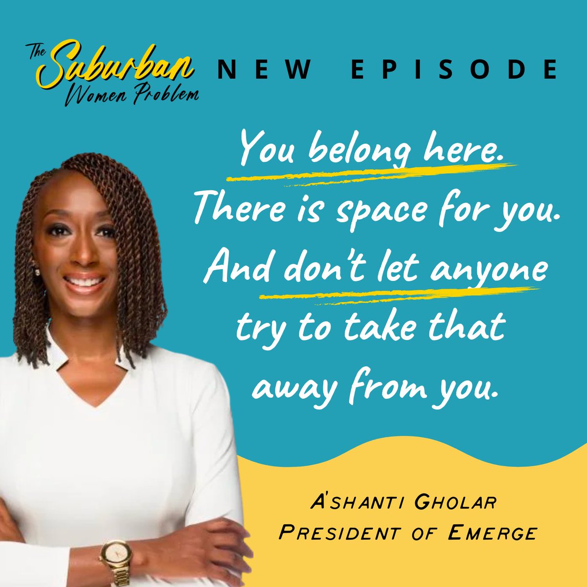TheSWPpod's tweet image. On this week's pod, @Ashantigholar president of @EmergeAmerica reminds us that all women belong in politics. Join the fight! Listen here: theswppod.com  #womeninpolitics