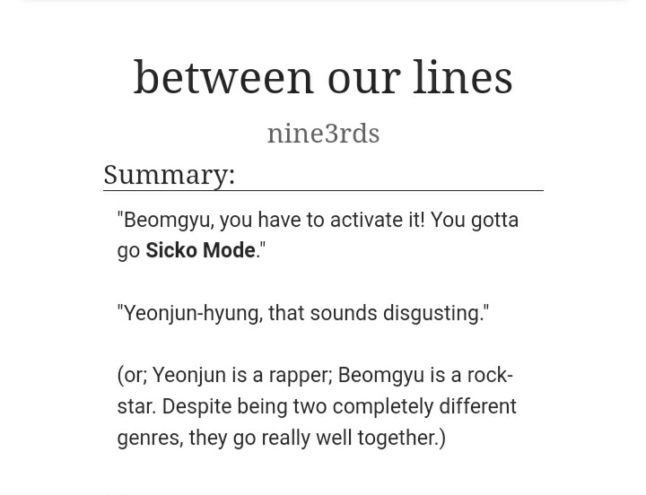 lovellyeonjun's tweet photo. 🎤 between our lines by nine3rds 

rapper yeonjun • rockstar beomgyu • music • humor • flirt and tease 

wc: 14,090

Link: https://t.co/SBiGJ0aYAs https://t.co/mXQ9NwCuSW