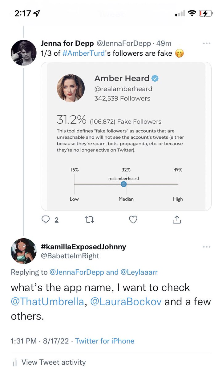 XDetective1's tweet photo. BREAKING NEWS
/////1/3 of #AmberHeardโs followers are fake/////
So says @JennaForDepp๐คฃ
Like you gotta believe her
So what if if she refuses to tell me the name of the app so I can check
Just take her word for it
Believe her without any kind of proof just like #JohnnyDerp๐คญ https://t.co/eSlnUTLOtE