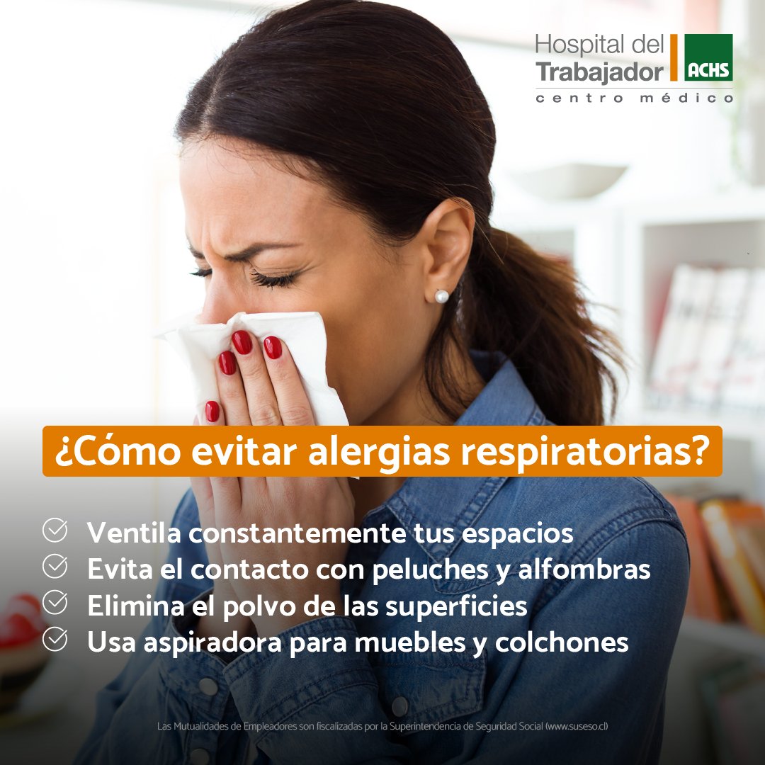Si padeces de alguna alergia respiratoria, lo mejor es acudir a una consulta con nuestros especialistas  quienes te orientarán y te indicarán el tratamiento ideal 

Agenda aquí tu hora al broncopulmonar 👉 hospitaldeltrabajador.cl/especialidades…

#HospitalDelTrabajador #Brocopulmonar #ACHS