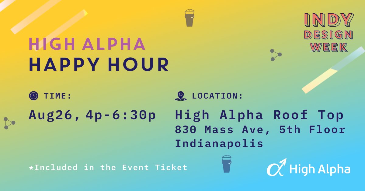 IndyDesignWeek's tweet image. Join us &amp;amp; our friends @highalpha for happy hour &amp;amp; tour of their headquarters in the Bottleworks District on Friday, August 26th from 4-6:30pm! 

This event is included in your #IDW All-Inclusive ticket, but seats are limited, so get your tickets today at bit.ly/3B40qyx