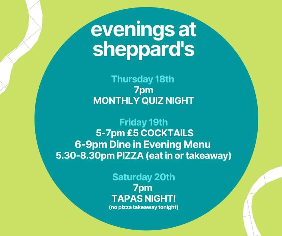 This week/weekend at Sheppard's!
More info on our fresh new website sheppardscafe.com