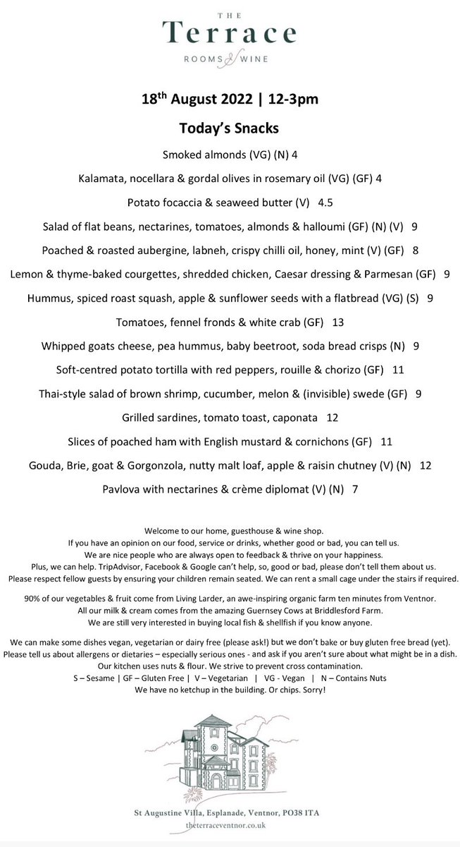 Writing this menu was a lot harder then amending the notes to reflect our stance on parents who let their kids go nuts.