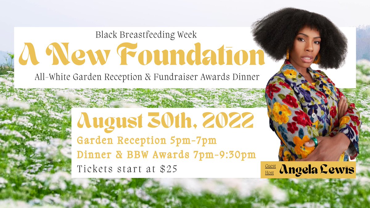 iamKSealsAllers's tweet photo. Celebrate 10 years of Black Breastfeeding Week, with a garden reception, fundraiser dinner and first-ever BBW awards hosted by @luvangelalewis 💐

Get your tickets now &amp; stay tuned for our sponsor announcements and celebrity guests!

https://t.co/CxLDfWRWD1 https://t.co/Z9q2rI02uC