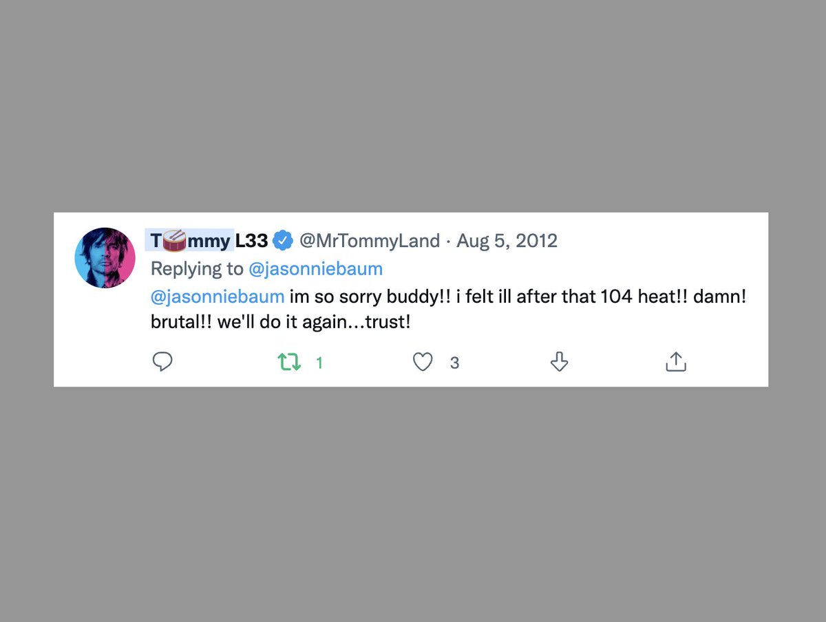 Jason Niebaum (@jasonniebaum) on Twitter photo Hey, <a href="/MrTommyLand/">T๐ฅmmy L33</a>! Remember when you got heat stroke in Dallas and canceled the scavenger hunt meet-n-greet? How 'bout a raincheck at the Crue show on Monday in Arlington, TX?!? ๐ฅ๐ฅ๐ฅ Hey, <a href="/MrTommyLand/">T๐ฅmmy L33</a>! Remember when you got heat stroke in Dallas and canceled the scavenger hunt meet-n-greet? How 'bout a raincheck at the Crue show on Monday in Arlington, TX?!? ๐ฅ๐ฅ๐ฅ