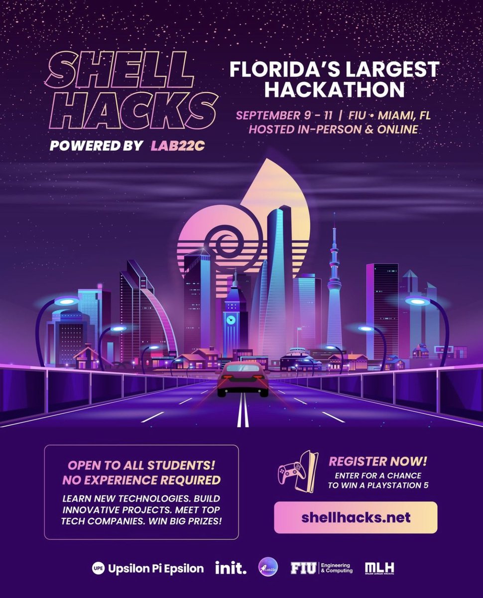Sooo proud to announce @lab_22c’s support as TITLE SPONSOR for @UPEFIU’s #ShellHacks, Florida’s largest #hackathon! If you’re ready to build something new, join us Sept. 9-11 & apply today 🚀 ➡️ ShellHacks.net