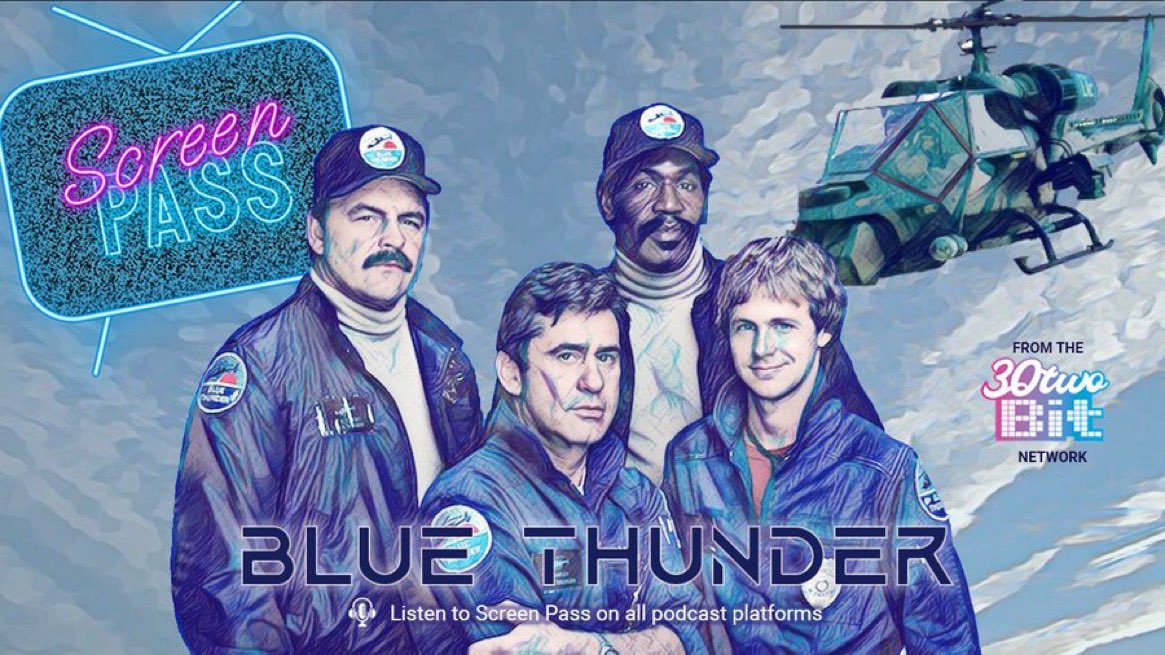 30TwoBit's tweet photo. 🗣️ Hey Aviators! Do you like...

80's tv shows?
🚁 Helicopters &amp; air battles?
NFL stars acting (Butkus / Bubba)?
Talking canceled series?
All things @danacarvey?

🎙️ Then listen as @SheaHanSolo &amp; @justin_b discuss the 80's show Blue Thunder #ScreenPass  
https://t.co/4enmErH7at https://t.co/Q4oGvOs8Td