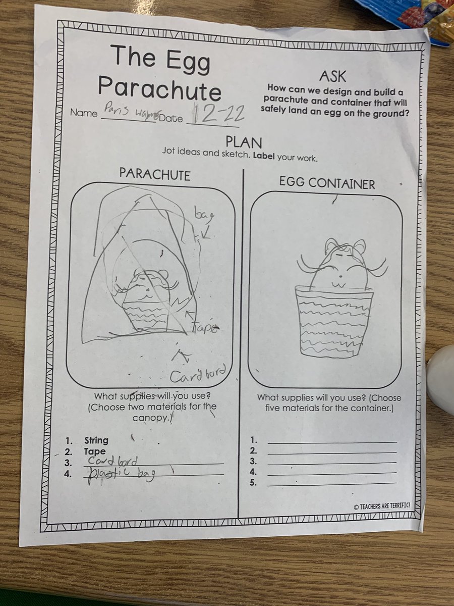 STEMbieda's tweet photo. The Fabulous 4th Grade designed 🥚 parachutes 🪂 to try and slow their eggs down for a safe landing using the EDP! @alexiamariae @SamanthaMickens @MGulledgeTeach @TerryHarness @drjtoney @msbringslid @sarapruett5 #STEMifySPARK https://t.co/vaBpuYRXCz
