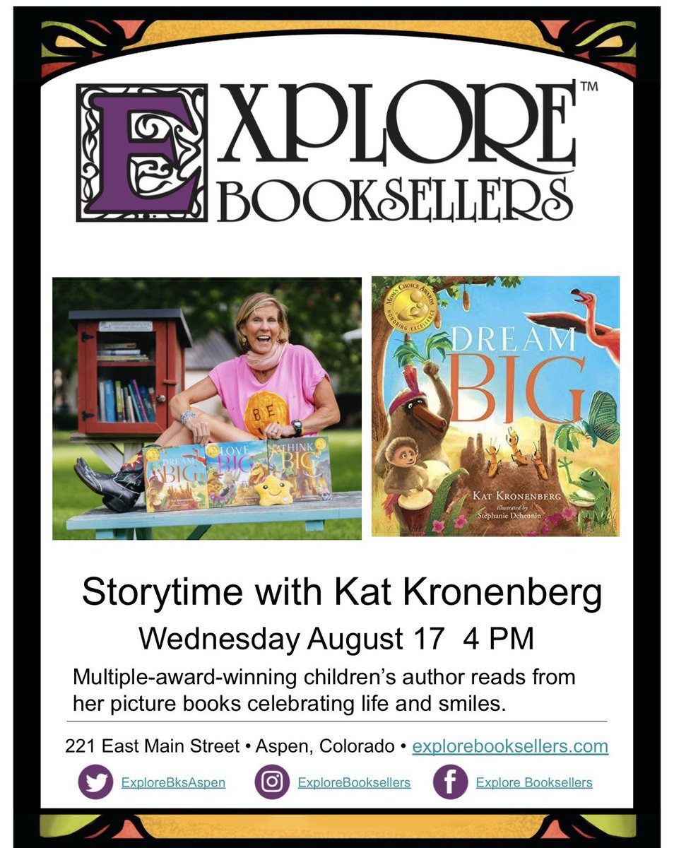 KatKronenberg's tweet photo. @explorebksaspen Best #indiebookstore 😀 thrilled to do a story time here today! #picturebooks #livebig #catchm https://t.co/iyKQ3GMExg