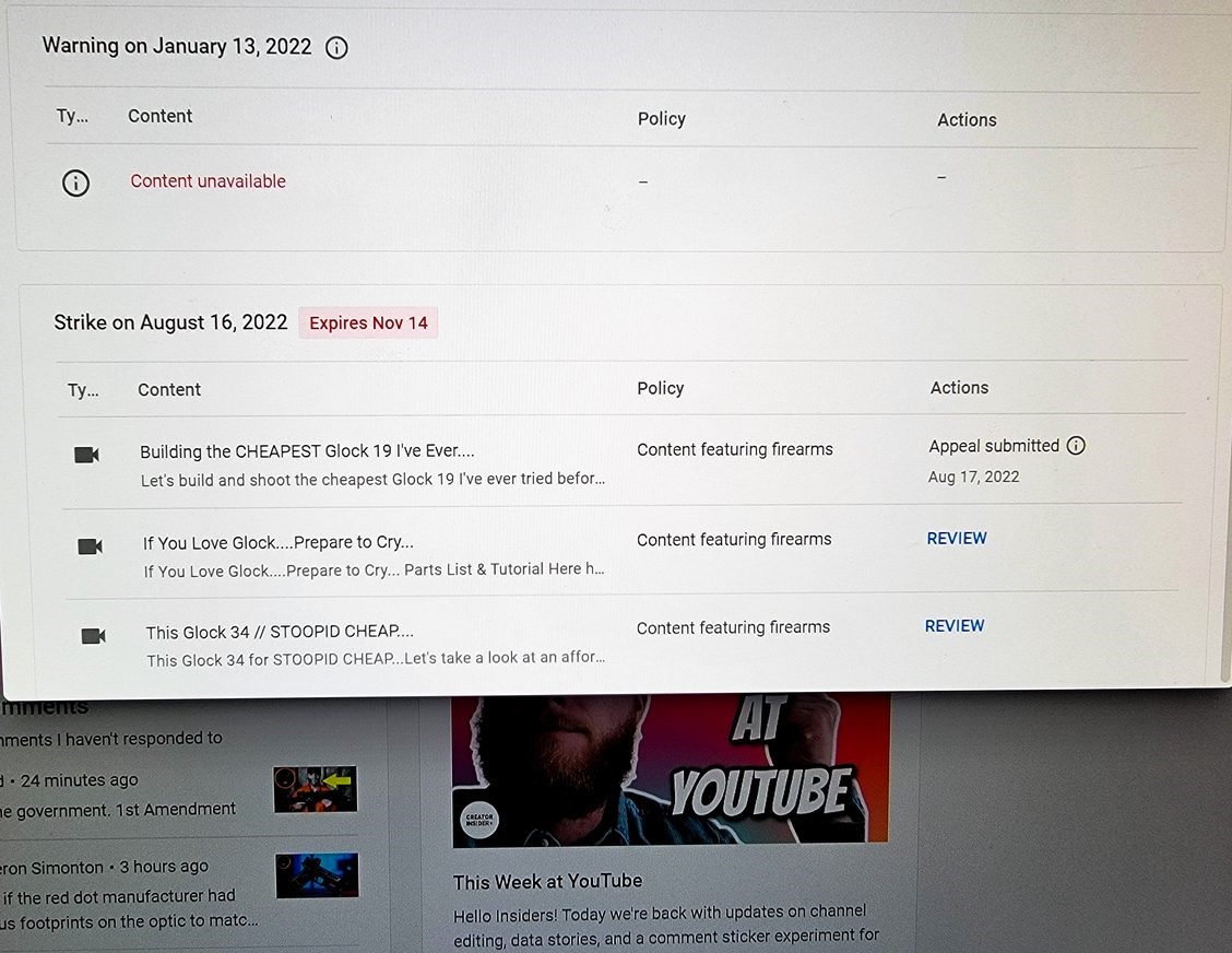 dmoltrup's tweet photo. @TeamYouTube Please remove the strikes from Tactical Toolbox! The videos don’t violate your community Guidelines. This is ridiculous! https://t.co/Kcdedo0UTR