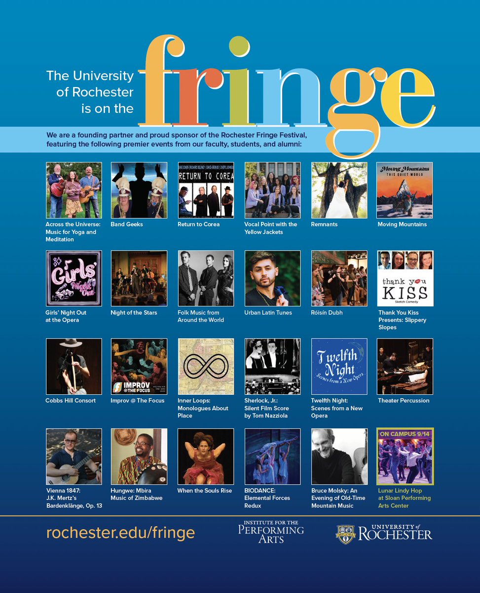 UR is on the Fringe with lots of shows originating by faculty, staff, students and alumni! Join us in September! #rocfringe22 @RochesterFringe