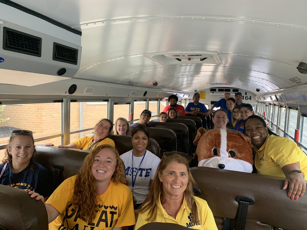 MoteBulldogs's tweet photo. Some of Mote’s awesome staff members went on a bus ride through the community today. Teachers, admin, and Sparky greeted students at several bus stops. It was so nice to see the excitement on the faces of our students and teachers! @RedClaySchools https://t.co/7nLVsxxGu4