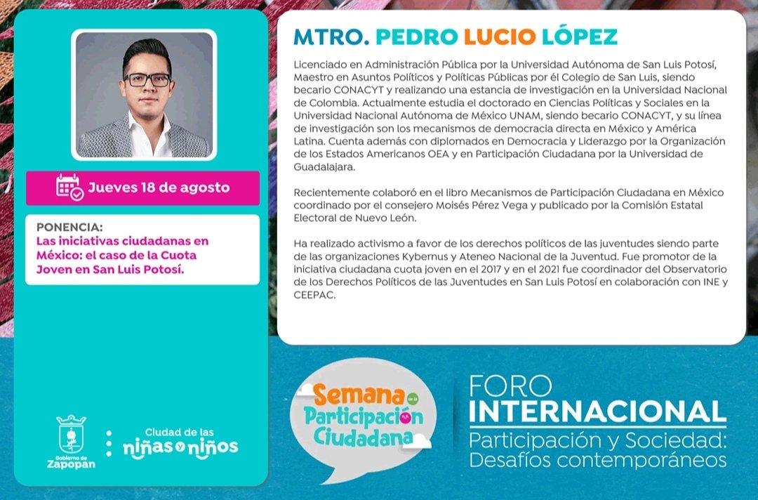 Mañana estaré participando en el foro organizado por <a href="/ZapopanGob/">Gobierno de Zapopan</a> en su Semana de Participación Ciudadana.  Programa 👇
portal.zapopan.gob.mx/semanadelapart…