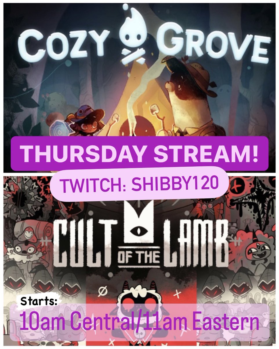 Shibby120's tweet photo. Next stream coming up! Two similar but very different games!! We broke Cozy Grove but I think it should be working now thankfully! It REALLY doesn’t like time traveling.. Hope to see you there!!! 

Follow on Twitch for the notification: https://t.co/9QCL31I8ca 😊 https://t.co/M1sSUHWQa9