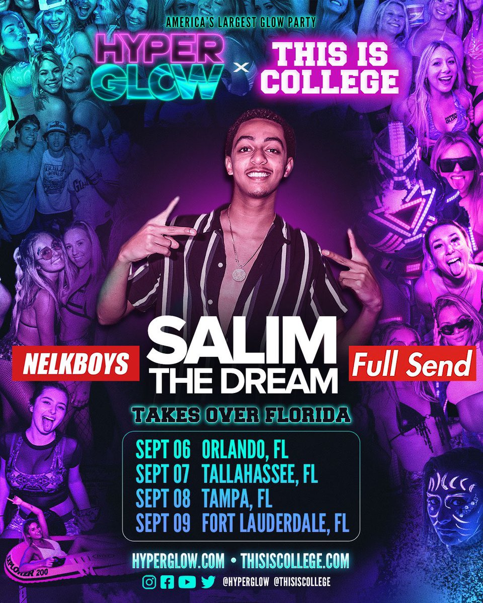 Hyperglow's tweet photo. Full Sending it w/ @NELKBOYS own @SaliimTheDream‼️🎉🍾 Biggest Party in the nation #Hyperglow x #ThisIsCollege takes over Florida This Fall!
 
🎟 GET TICKETS ASAP! https://t.co/nkuqZo6BKB https://t.co/sdSjJBMKkD
