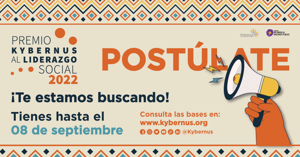 gruposalinas's tweet photo. Si eres un líder social, ¡POSTÚLATE YA al Premio Kybernus al Liderazgo Social 2022! 
Impulsa tu proyecto social a lo grande con @Kybernus.🙋🏻‍♀️🏆🙋🏻‍♂️
🔗Consulta las bases: https://t.co/hIFqwbpUei
#TuLiderazgoImporta https://t.co/v31WSnKeUS