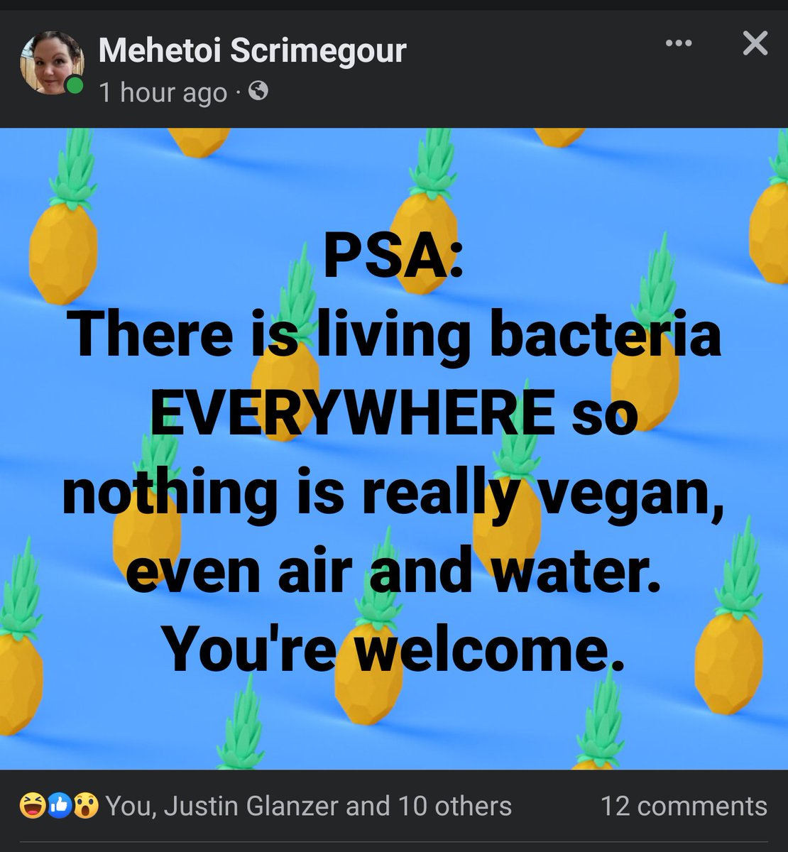 5Dmindcontrol's tweet photo. What type of life constitutes outside the vegan diet. Mites, worms, and other life exist everywhere, especially on food. We have the quality of existence due to homeostasis with gut bacteria, fungi, and other organisms, which we continually consume and harbor... https://t.co/9SZFHMTWlF