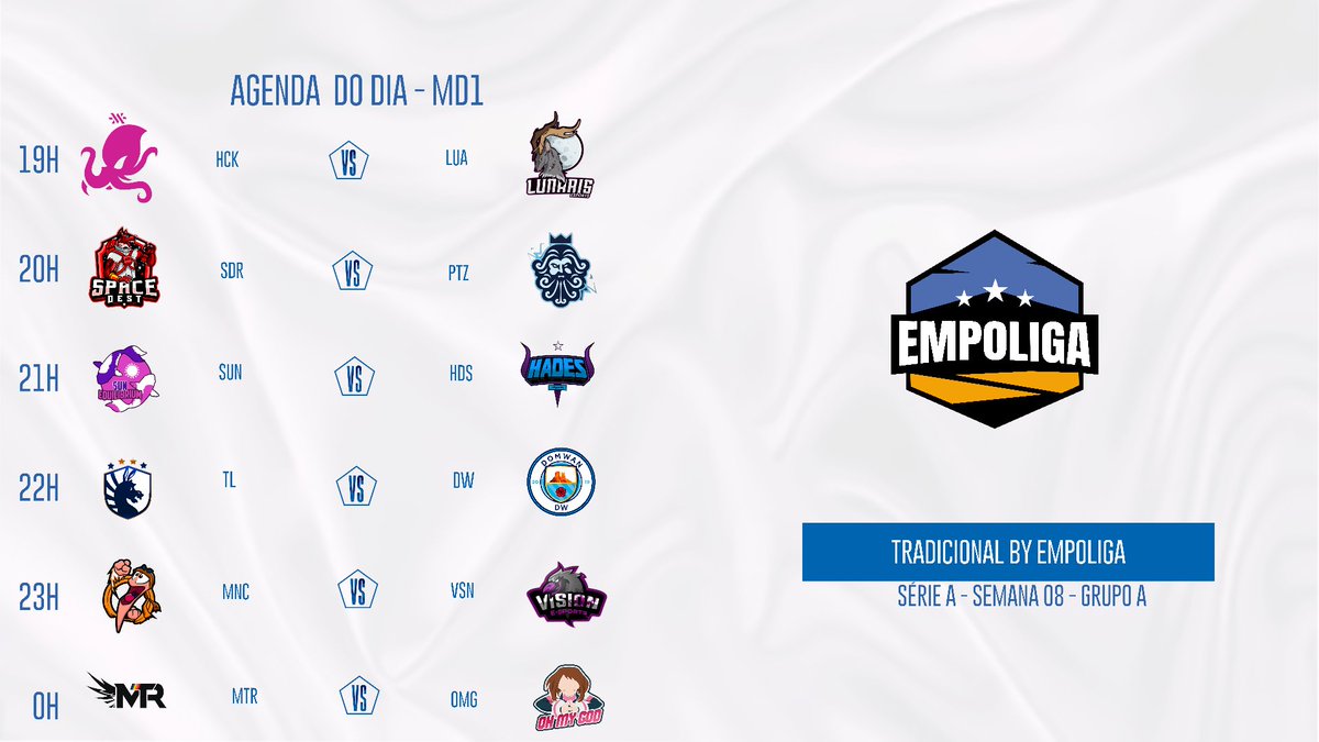 EmpoligaVP's tweet image. AGENDA CHEIA HOJE NA #EMPOLIGA TRADICIONAL!

Confira os jogos de hoje:

@hckcorp x @LunarisEsports 
@space_dest Red x @protocolozeus 
Sun @EquillibriumG x @Hades_eSportsBR 
@timeliquido x @ggdomwan 
@MinhocaoTeam x @ggvisionesports 
@MTRGamingBR x @OhMyGodGaming1