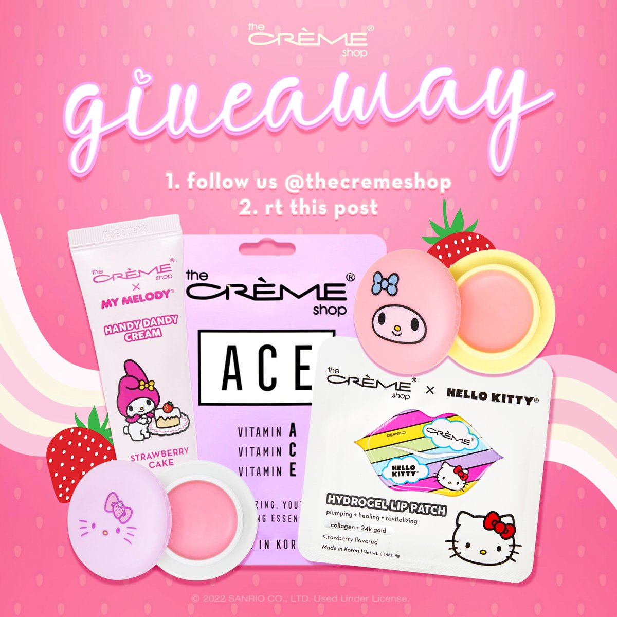 TheCremeShop's tweet photo. 🍓 GIVEAWAY 🍓

ENTER TO WIN:
✨ follow us @TheCremeShop
✨ RT this post 

GOOD LUCK! we will DM the winner on 09/24. official messages are only sent from this verified account. https://t.co/strPe4zkhc