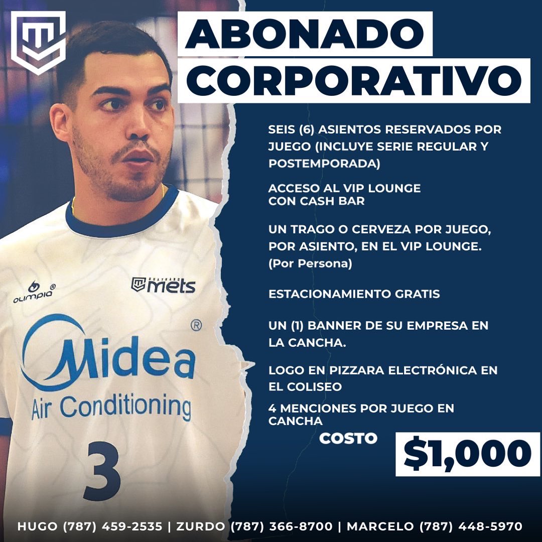 MetsVoleibol's tweet photo. ¡Ya disponibles los abonados para la temporada 2022 de los Mets de Guaynabo!

✅ Asiento reservado para todos los juegos locales de los Mets. (Incluye postemporada)

✅ Estacionamiento GRATIS

✅ Cerveza o trago GRATIS en cada partido.

✅ Acceso al VIP Lounge y más 

🧵 https://t.co/qapE33tYjC