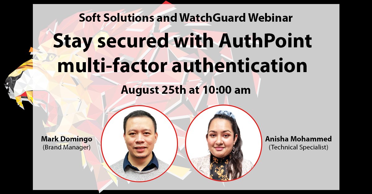 bcitnz's tweet photo. STAY SECURED WITH AUTHPOINT #MULTIFACTORAUTHENTICATION: In this #bitesizedwebinar, join Mark (Brand Manager) & Anisha (Technical Specialist), on 25 Aug@10am. Find out how #WatchGuard's #AuthPoint can help #protectusers logins & experience a #livedemo here: https://t.co/3ZsGGUif9u https://t.co/0fZUDav0Xa