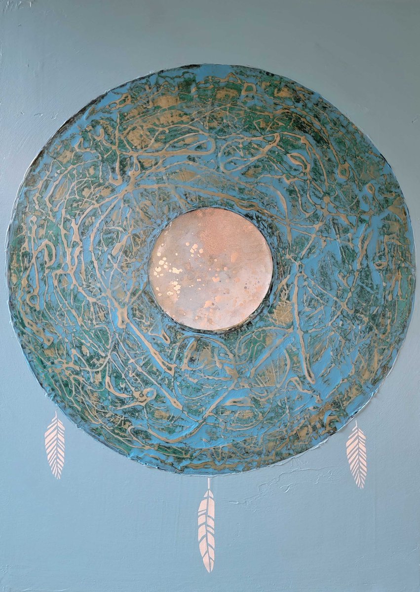 RickRad's tweet image. New painting. "Warrior Shield #7" 36"x 26", acrylic &amp;amp; collage on canvas.