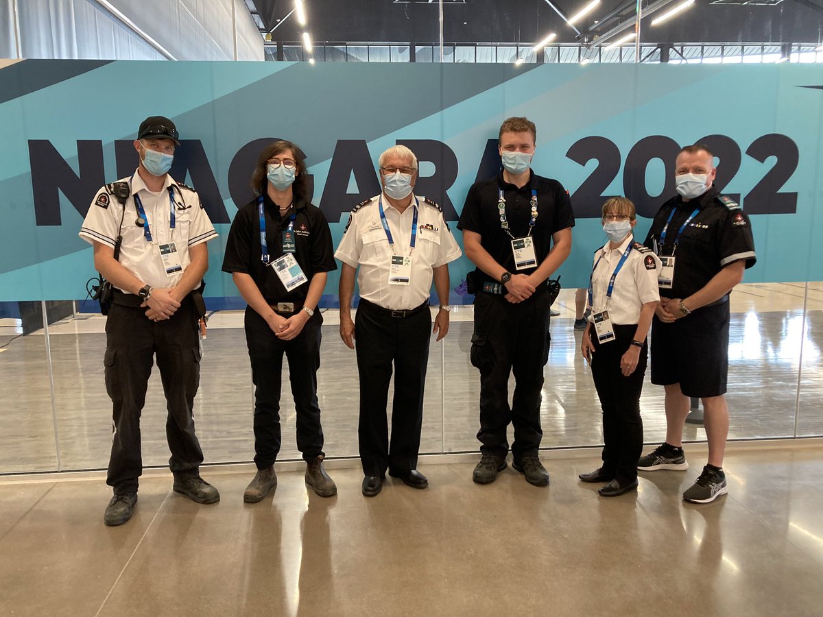 AdamKSTJ's tweet photo. Special visit today @2022CanadaGames from our @SJAOntario Commissioner, John Prno and our Standards Committee Chair @KMorganca. Great to see provincial level support for this @SJA_in_Niagara / @SJANiagaraMFR initiative with the @CanadaGames.
#StJohnCanada @DrALevesque https://t.co/ZbNaXgEcAi