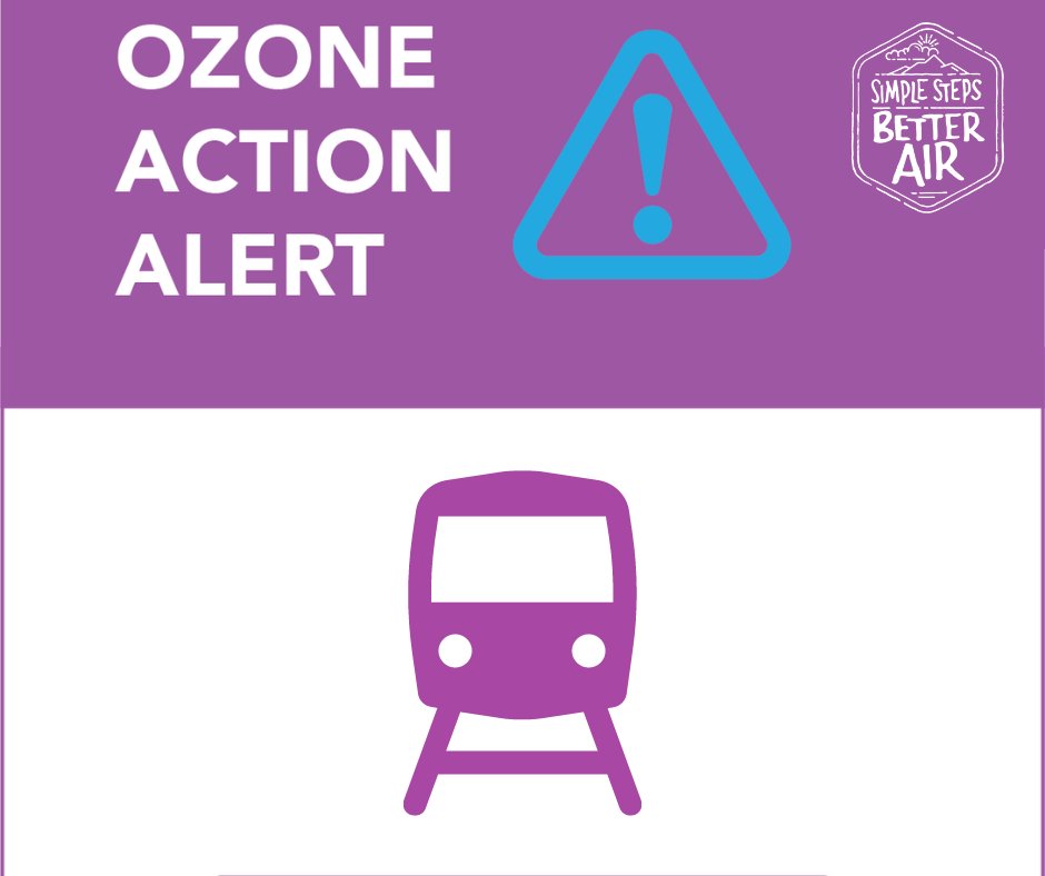 ozoneaware's tweet photo. The Ozone Action Alert will continue until 4PM tomorrow. Do your part for #cleanair in #Colorado. Reduce driving by carpooling or vanpooling, and when you can, take FREE public transit to get where you need to go. #JustSkip2 https://t.co/dM9xKHjF19