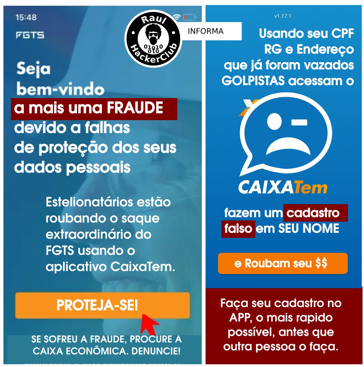 Para se prevenir, CRIE O SEU PERFIL no aplicativo Caixa Tem. Caso já tenha sido criado, tente recuperar a conta e se surgir um um e-mail que não lhe pertence vá URGENTEMENTE na Caixa Econômica Federal inserir seus dados verdadeiros e conferir se houve fraude. #CaixaTem #Fraude