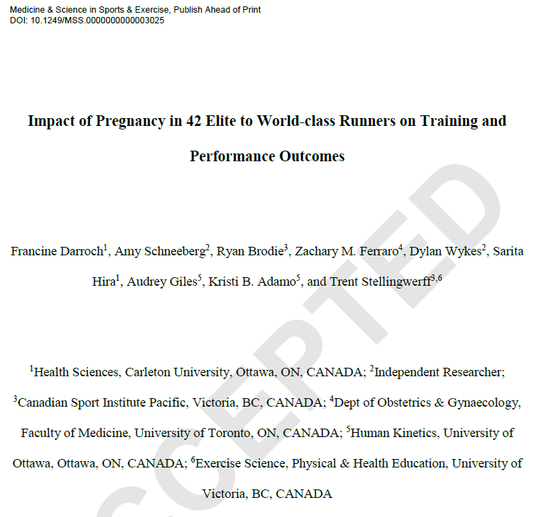 TStellingwerff's tweet image. There are some publications you are just especially happy and proud of – a real team effort and finally published today:  42 world-class female runners training, injuries and performance outcomes before, during and post-pregnancy. @MSSEonline
pubmed.ncbi.nlm.nih.gov/35975937/