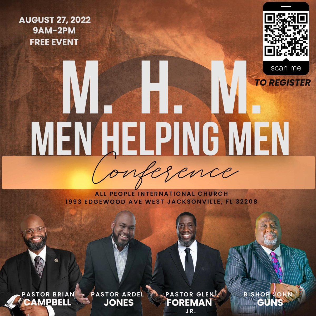 gmbcjax's tweet photo. Come out! Men Helping Men in Faith, Future, Finances, Fitness, Family &amp; more! Scan to register for this FREE event. Our Pastor Brian Campbell will be a featured speaker.
#MenHelpingMen #MenHelpingMenConference #PastorBrianCampbell #GMBCjax @APIC1993 https://t.co/OvC7ttkI8F