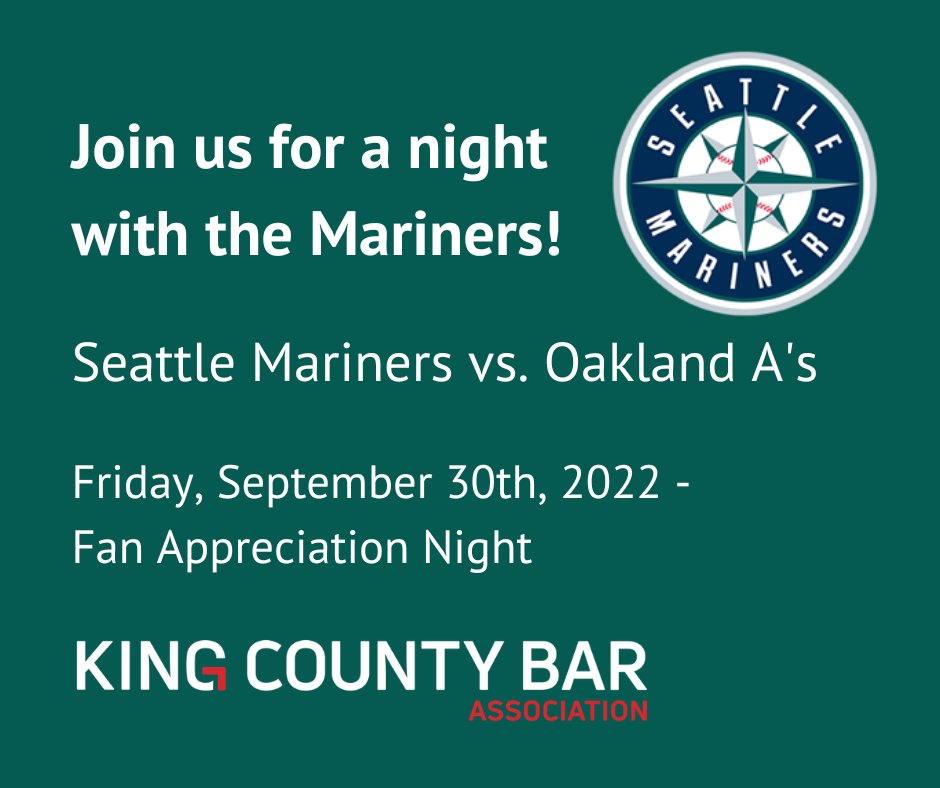 Join King County Bar at T-Mobile Park for a special outing with the Seattle Mariners! Go to kcba.org/Calendar/Speci… for more information and tickets! #mariners #KCBA #fanappreciation #lawyersnightout