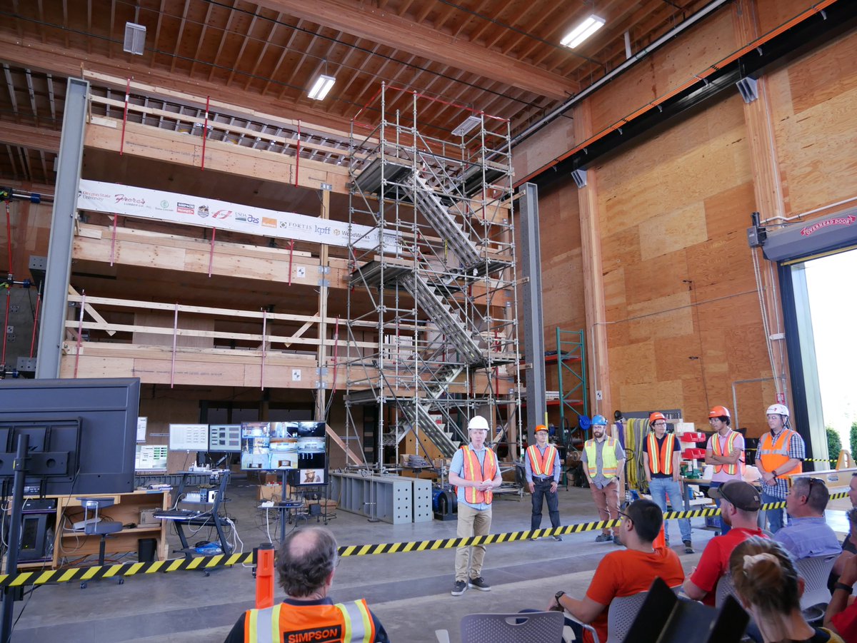 Large-scale resilient mass timber seismic systems testing kicked off this week at <a href="/COFOregonState/">Forestry - OSU</a>/ TDI's Emmerson Advanced Wood Products lab. Stay tuned! 
Shoutout to PIs Ari Sinha, Andre Barbosa and Barb Simpson + partners @Frereslumber @Boisecascade @Simpsonstrongtie <a href="/CoreBrace/">CoreBrace</a>