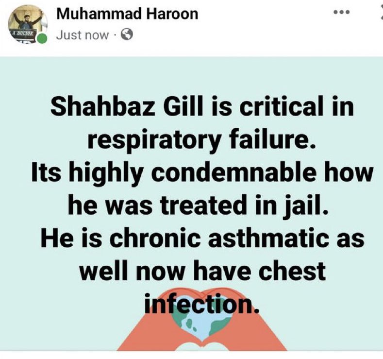 iihtishamm's tweet photo. Few doctors from PIMS reached out to me regarding Dr Haroon. Despite being a critic of PTI &amp; Khan,  after examination of shahbaz gill even he was found posting this. https://t.co/dd2fp2Q9iL