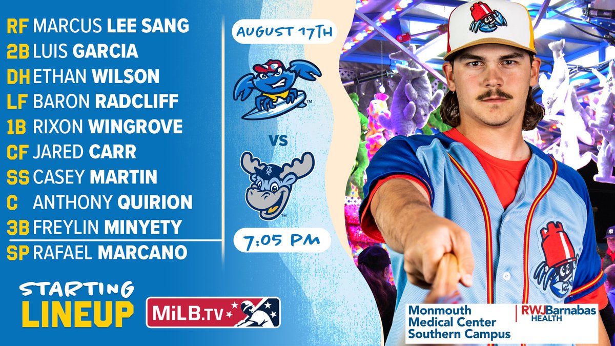 BlueClaws's tweet photo. The @RWJBarnabas BlueClaws lineup for tonight!
Listen: https://t.co/4WqGntzXUV
Watch: https://t.co/sj3jRWBdY8
π¦ #GoClaws https://t.co/gRQt3XMLMs