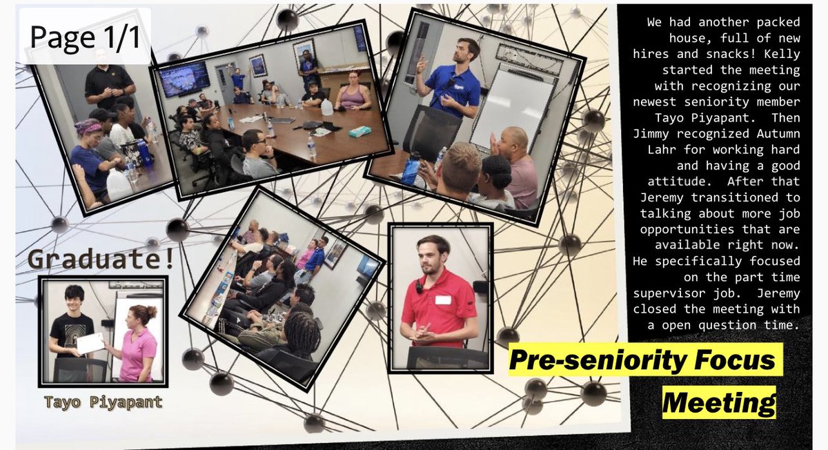 Night sort pre seniority meeting last night! Great turnout and we were able to recognize Tayo for gaining seniority and talk to our new folks about other opportunities at UPS! 
<a href="/JeremyMelton84/">Jeremy Melton</a> <a href="/DMcIntyre_1907/">Dylan McIntyre</a> <a href="/Courtneybarham4/">Courtney barham</a>