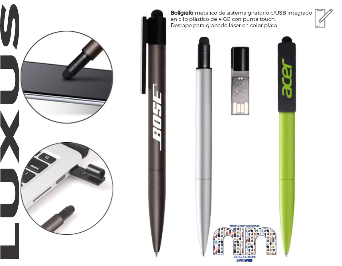 montscreate's tweet photo. Sí trae tu #marca, regala tu #Bolígrafo metálico con #USB 4GB con #puntaTouch https://t.co/5abSmxjSlb
