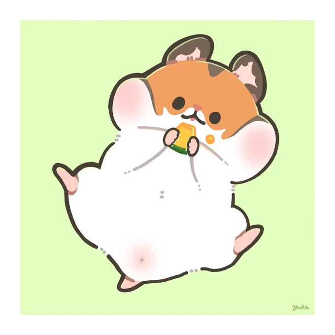 個人様よりご依頼いただき、ハムちゃんの似顔絵を描かせていただきました!ラッコ食べ中のゴルハムちゃんですご依頼いただきありがとうございました!#ヤシンのおしごと紹介 