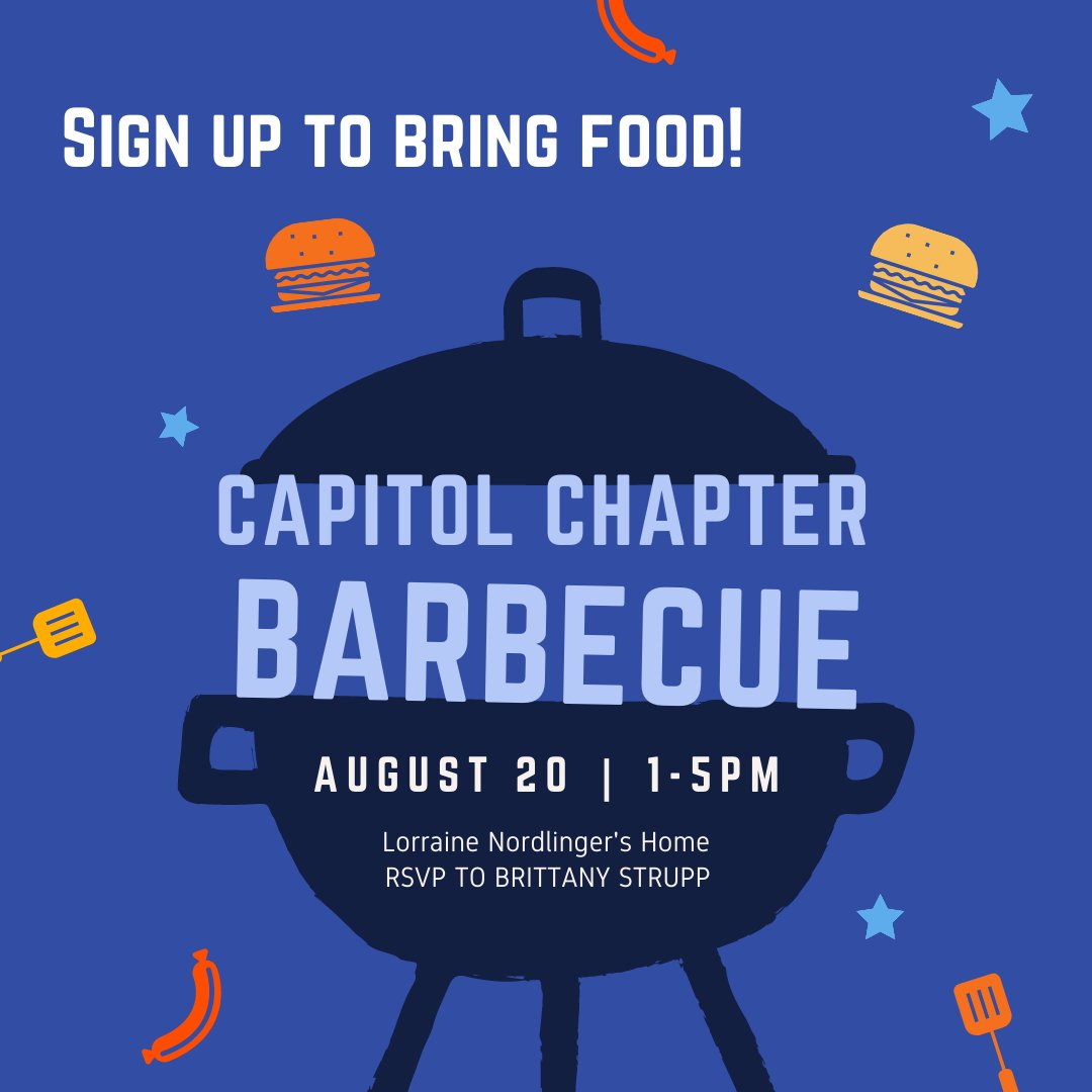 DARCapitol's tweet photo. Looking forward to seeing you this weekend for our annual Capitol Chapter BBQ! Friends and families are invited to join the fun. Please remember to RSVP and to sign-up to bring food or beverages to share 🍔🧃 https://t.co/7TZsYPmdWR