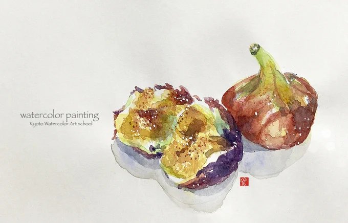 毎度おなじみ100均画用紙でイチジク。#Watercolor #スケッチ #水彩画 #淡彩略画 #透明水彩 #京都水彩画塾  #水彩画ワークショップ  #水彩画教室  #京都の絵画教室 