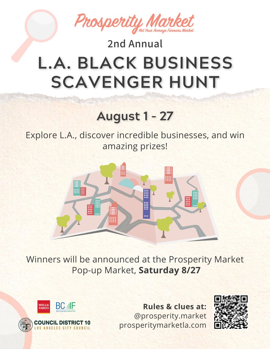 thelasentinel's tweet photo. Explore L.A, discover incredible businesses, and win amazing prizes by participating in Prosperity Market's annual L.A Black Business Scavenger Hunt! 

#lasentinel #lasentinelnews #laevents #lasummer #prosperitymarket #summeractivities #community https://t.co/UZ07Erkab4