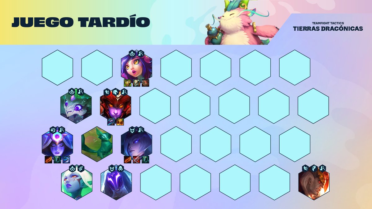 Nidalee carry depende mucho de la clase Cambiaformas. Usa sus habilidades para cambiar su forma y así obtener bonificaciones individuales. El punto de activación del rasgo más alto potencia en un 145% su Vida Máxima. ¡Vale la pena jugar con 6 Cambiaformas! 💥