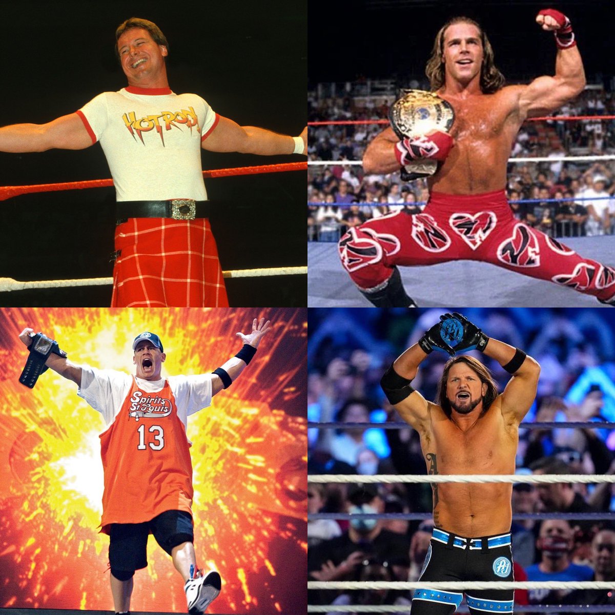 Men:
Roddy Piper 
Shawn Michaels 
John Cena 
AJ Styles

Women:
Wendi Richter 
Jacqueline 
Trish Stratus
Bianca Belair https://t.co/vhYGMSl8nq https://t.co/N29dwkKVXS