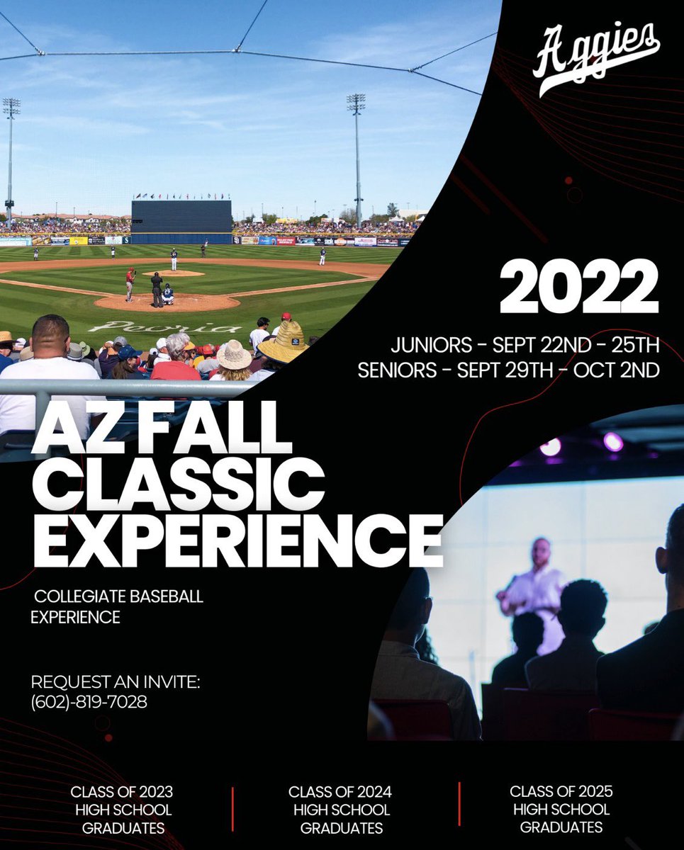 AggiesUSA's tweet photo. ๐จ Alert ๐จ
To all High School #UNCOMMITTED
Spots available for our Aggies team at The Arizona Fall Classic. One of the premier #showcase in the country.
Grad Class of 2025, 2024, 2023
Request an invite at https://t.co/2If8mbmkPU
#SwAggies #College #BeSeen #ReTweet https://t.co/MxF3qCu57O