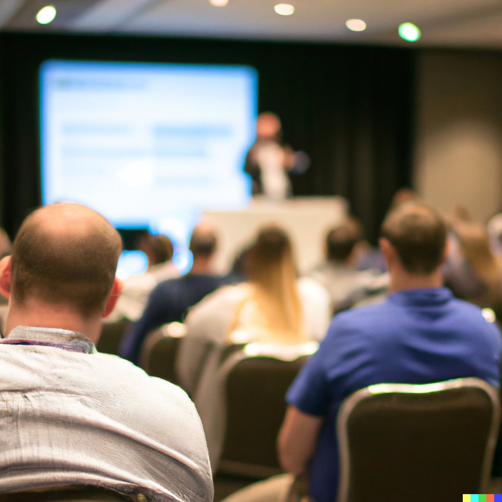 One of the things at Disrupt Sydney 2022: Dall•E (AI 'imagined' imagery. Here is a “high-quality photo of a technology conference in Sydney” (100% 'fake' inferred or made up image by the AI engine Dall•E, ie. Nothing in this image is real).